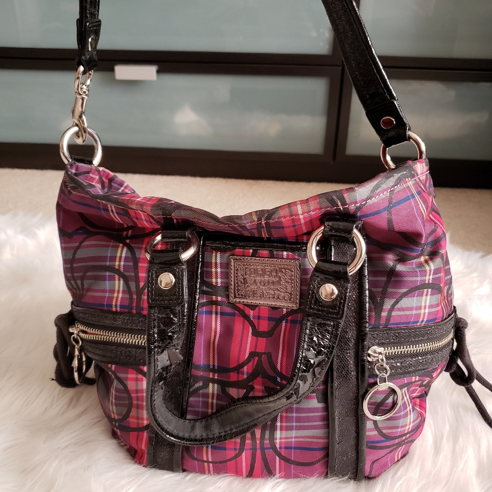 RARE Coach Poppy Pink Purple Plaid Sequin Purse